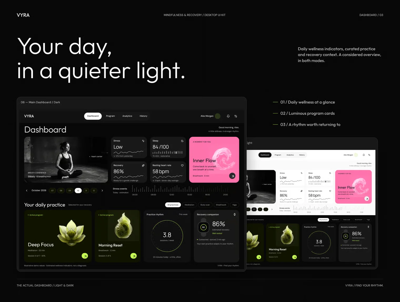 VYRA — Mindfulness & Recovery Desktop UI Kit 3
