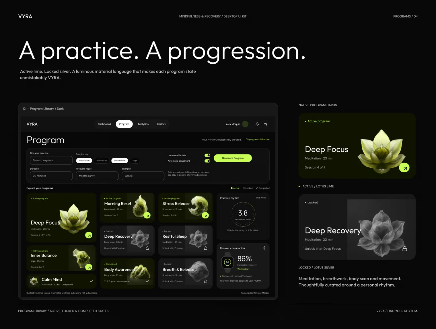 VYRA — Mindfulness & Recovery Desktop UI Kit 4
