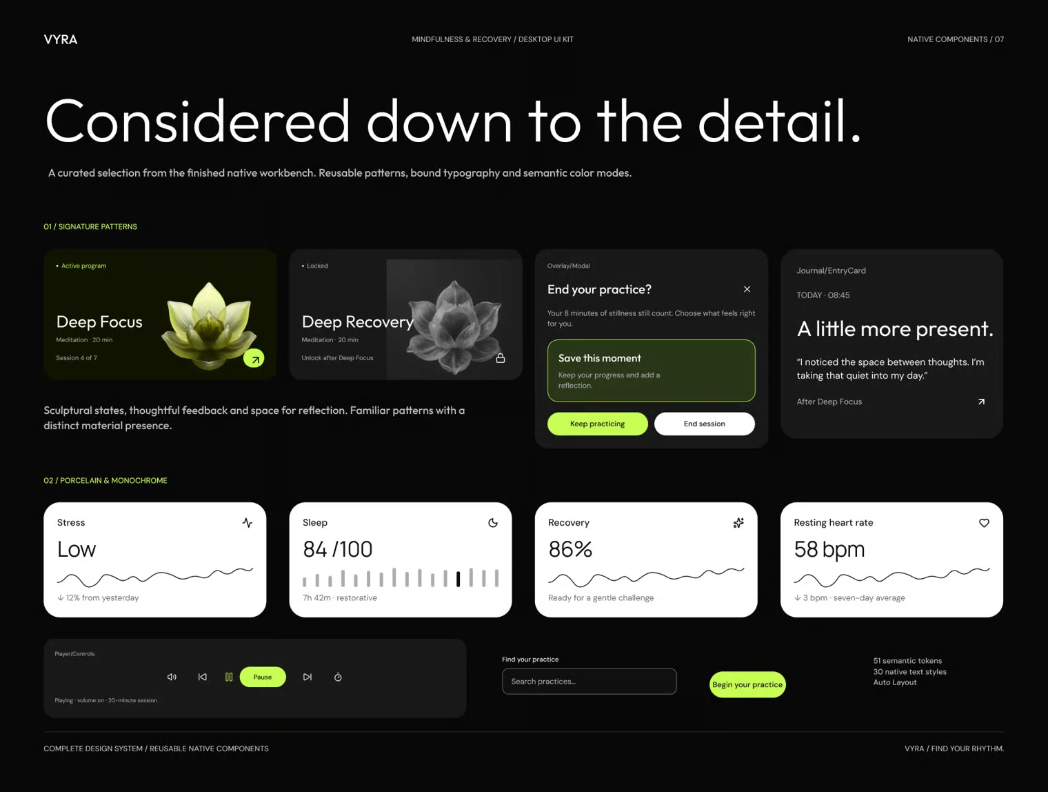 VYRA — Mindfulness & Recovery Desktop UI Kit 7