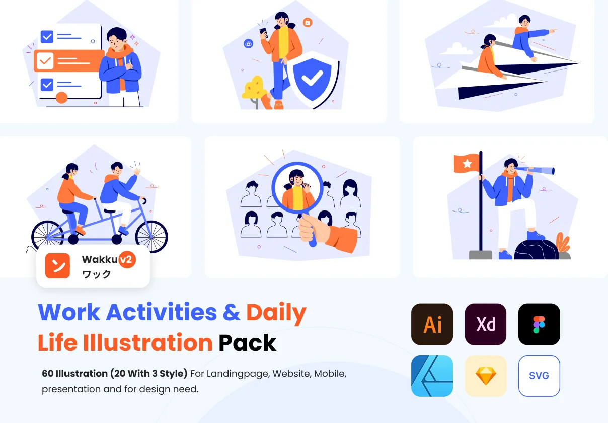 Wakku v2- Work Activities & Daily Life Illustration Pack