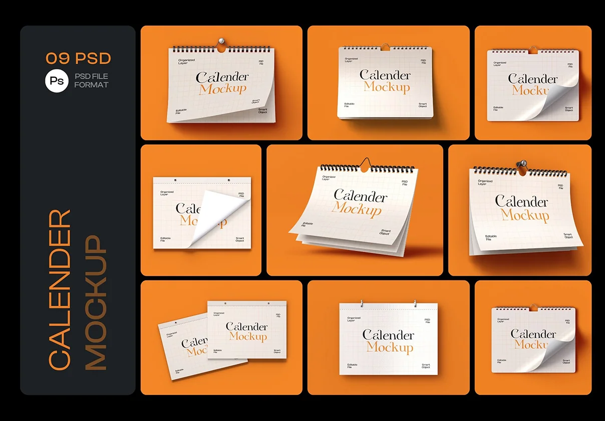 Wall Calendar Mockup Set - 09 Scene