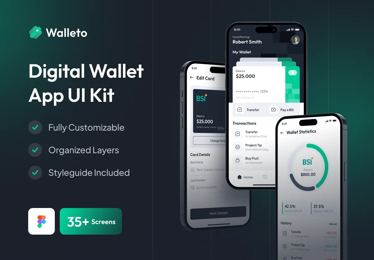 Walleto - Digital Wallet App UI Kit