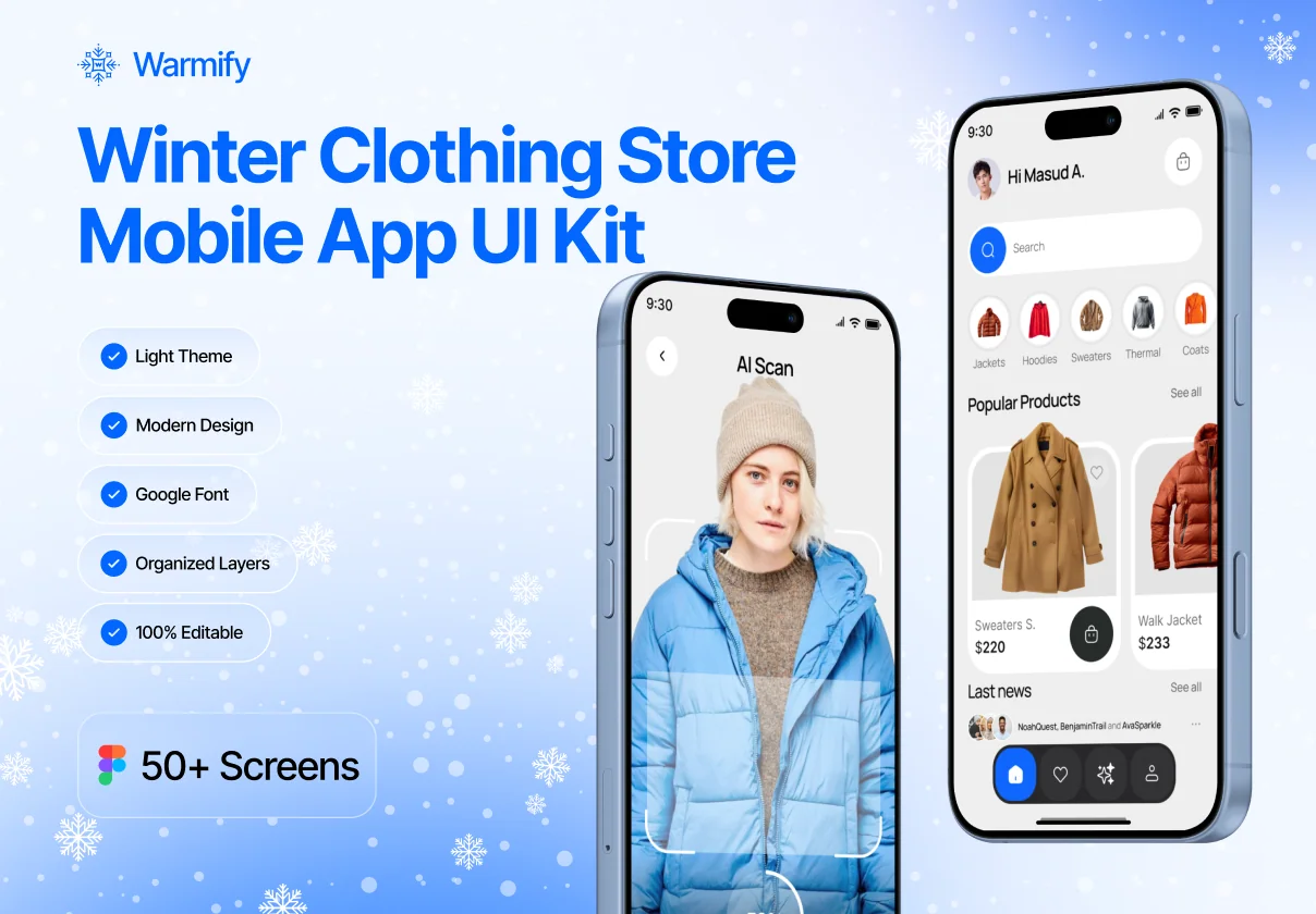Warmify – AI Winter Clothing Store Ecommerce Mobile App UI Kit