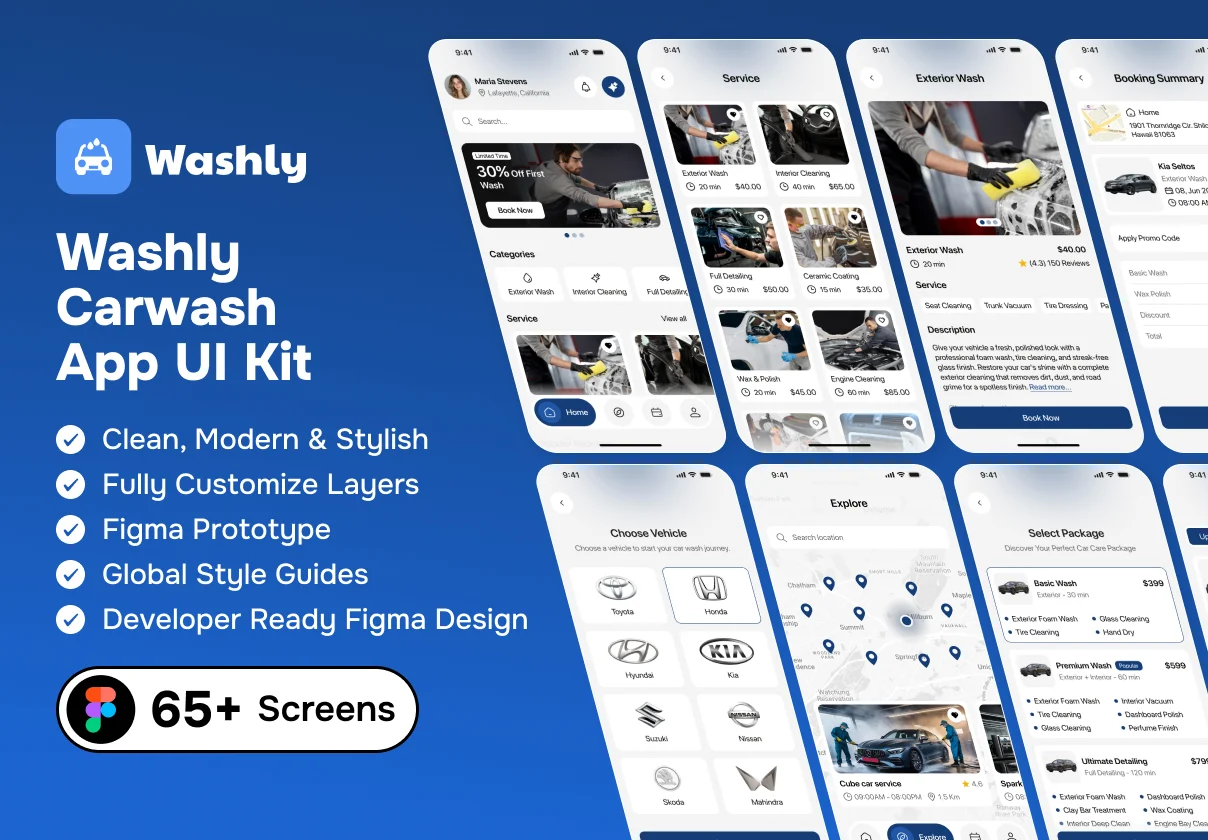 Washly - Carwash App UI Kit