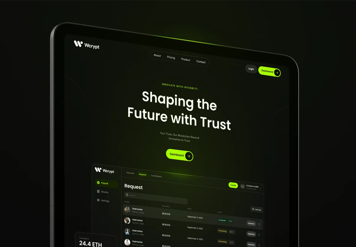 Wcrypt - Figma website, dashboard template
