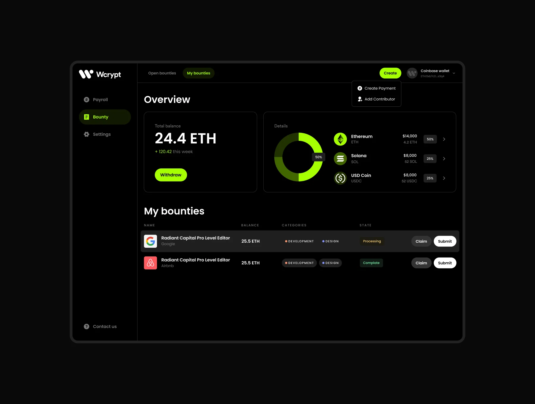 Wcrypt - Figma website, dashboard template 5