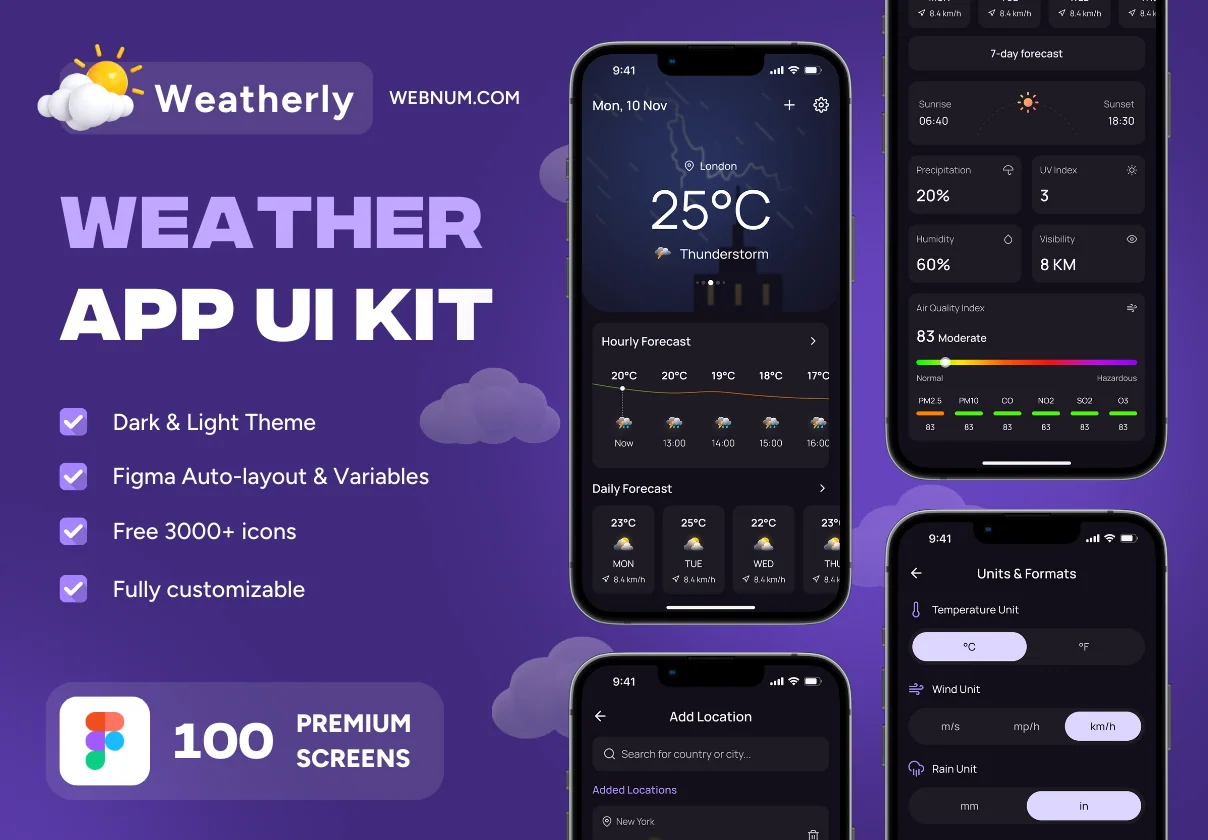 Weatherly - Weather App UI Kit