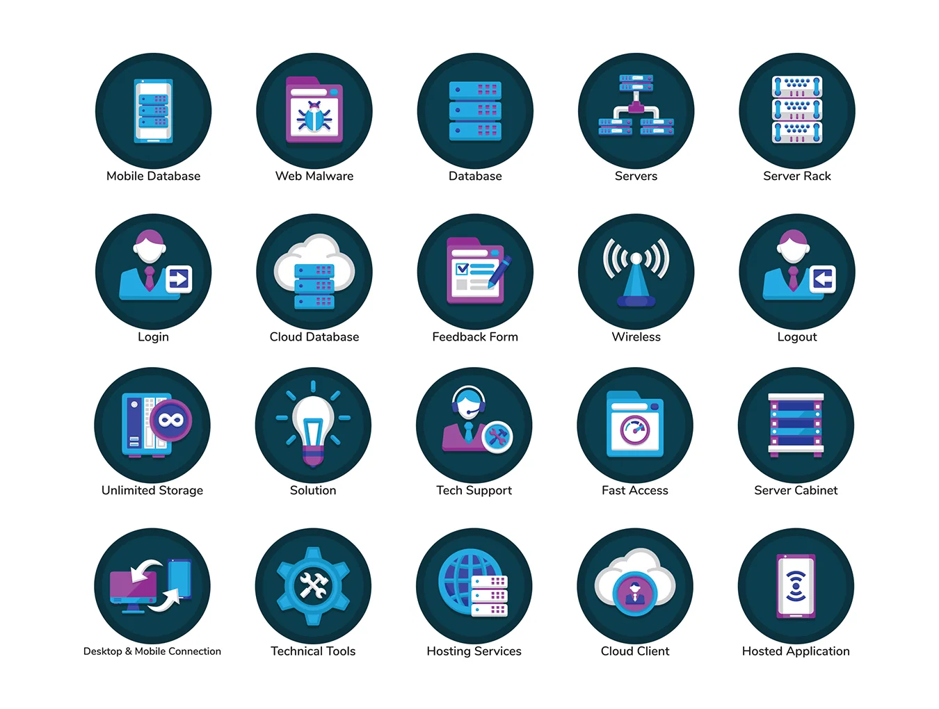 100 Web Hosting Icons | Orchid Series 6