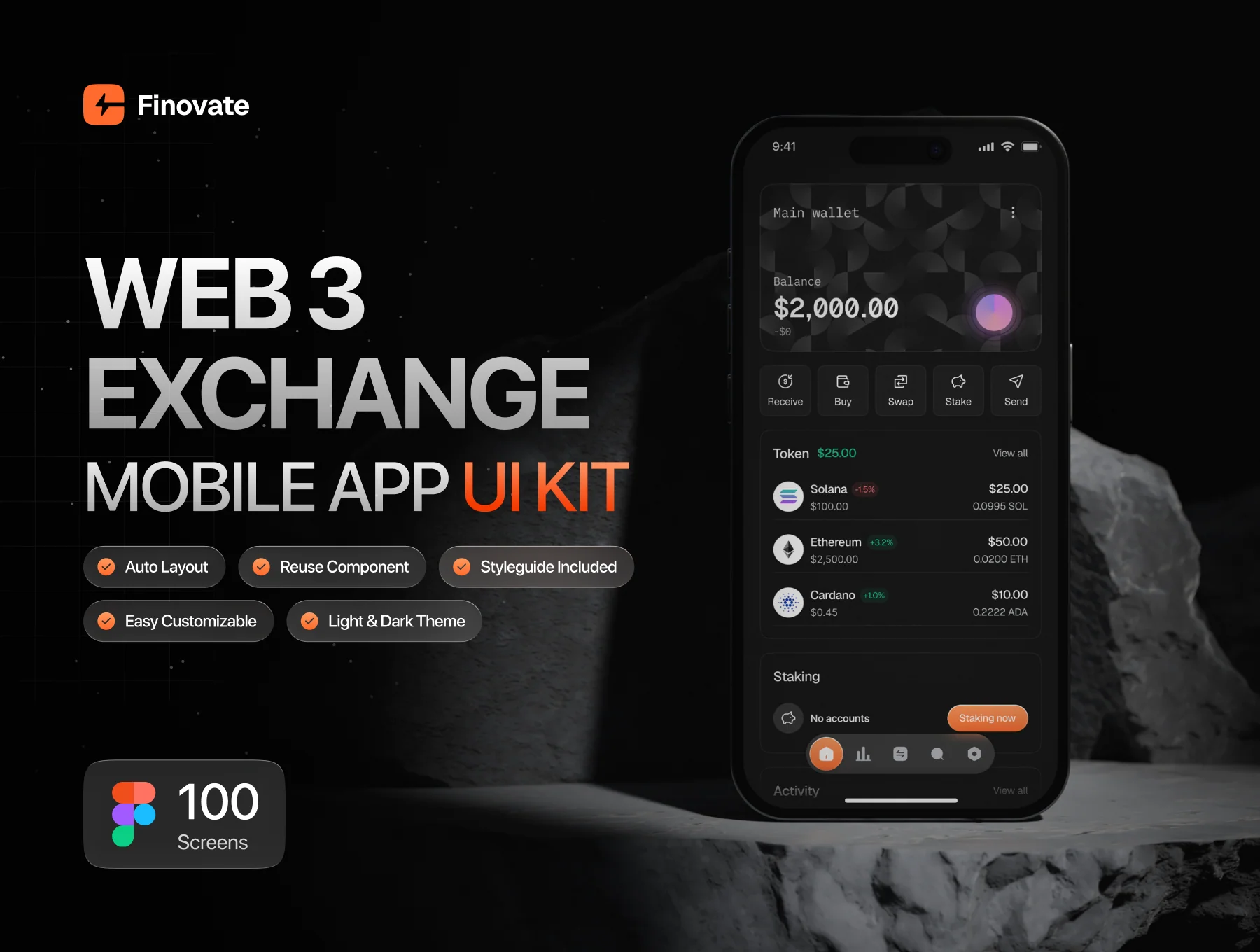 Web3 Crypto Mobile App UI Kit - Finovate