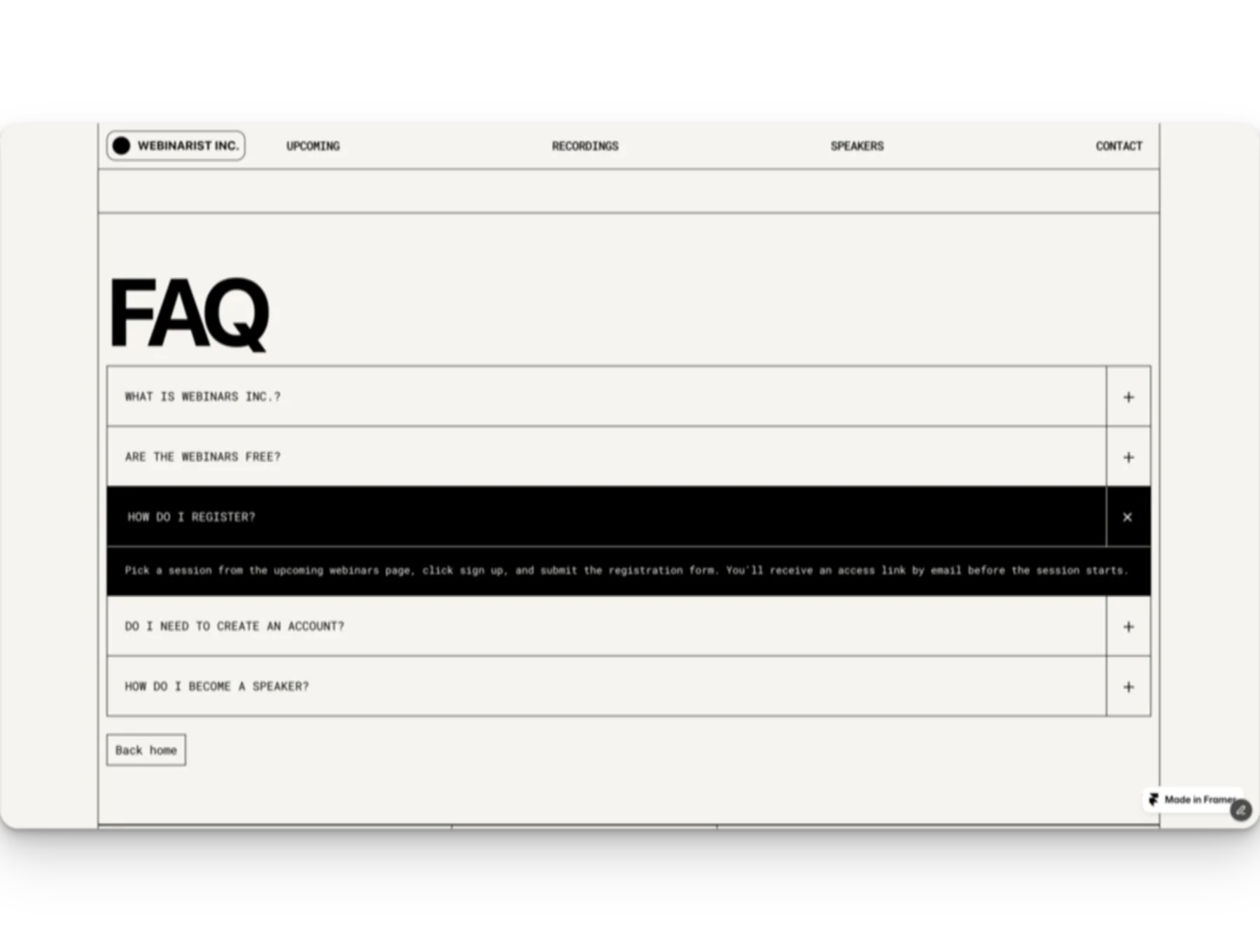 Webinarist- Framer Template
