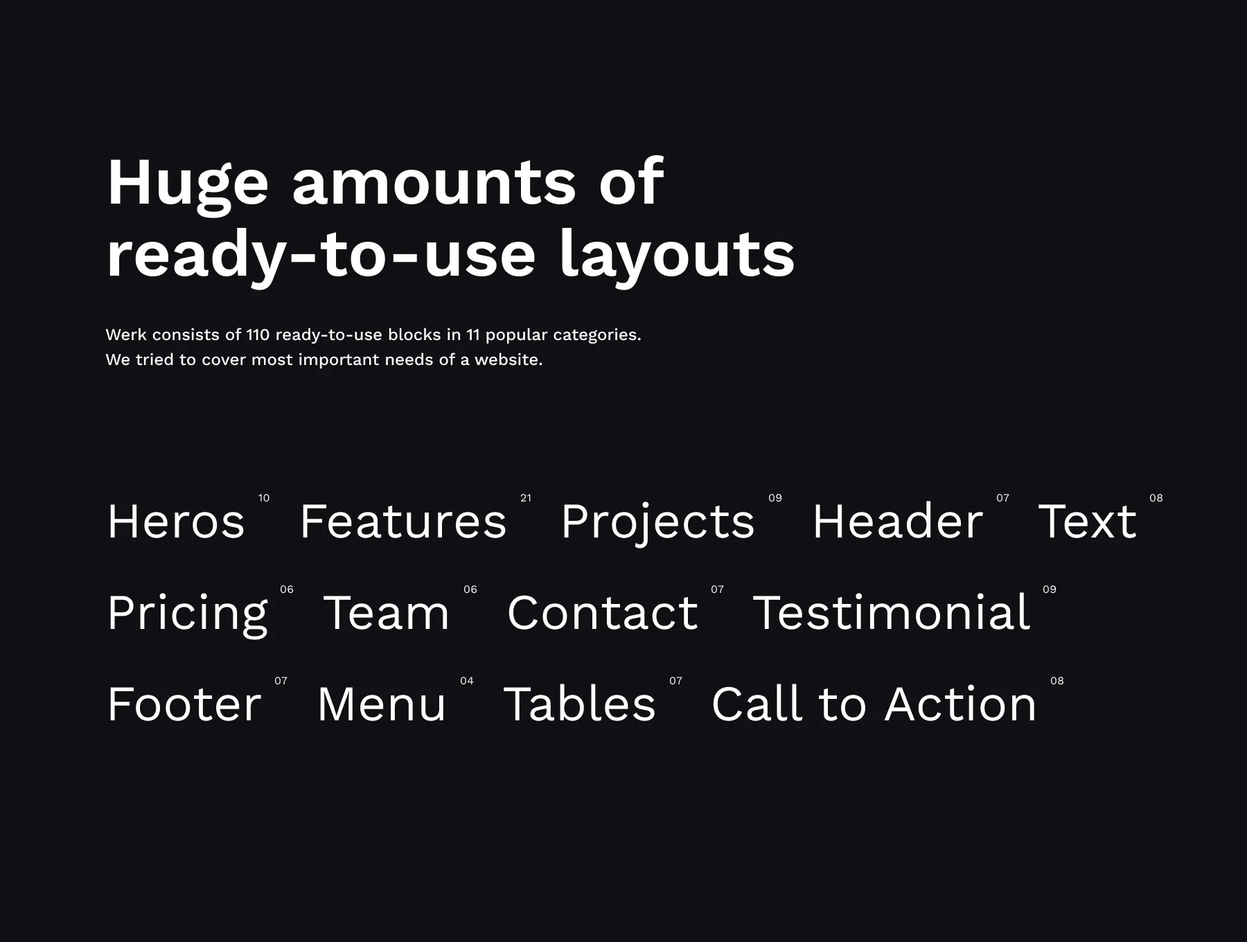 Werk UI Kit - 110 modern website layouts 3