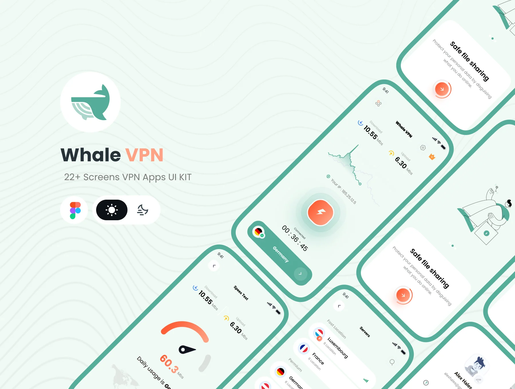 Whale VPN - VPN Mobile App UI KIT + Dark Mode