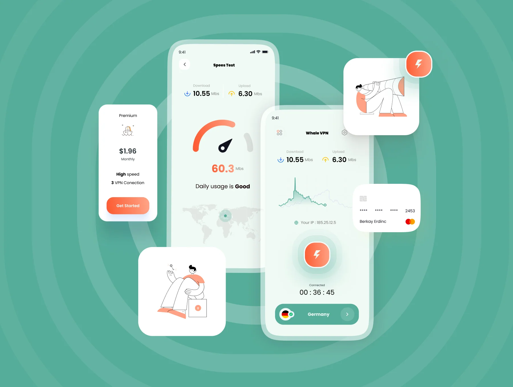 Whale VPN - VPN Mobile App UI KIT + Dark Mode 2