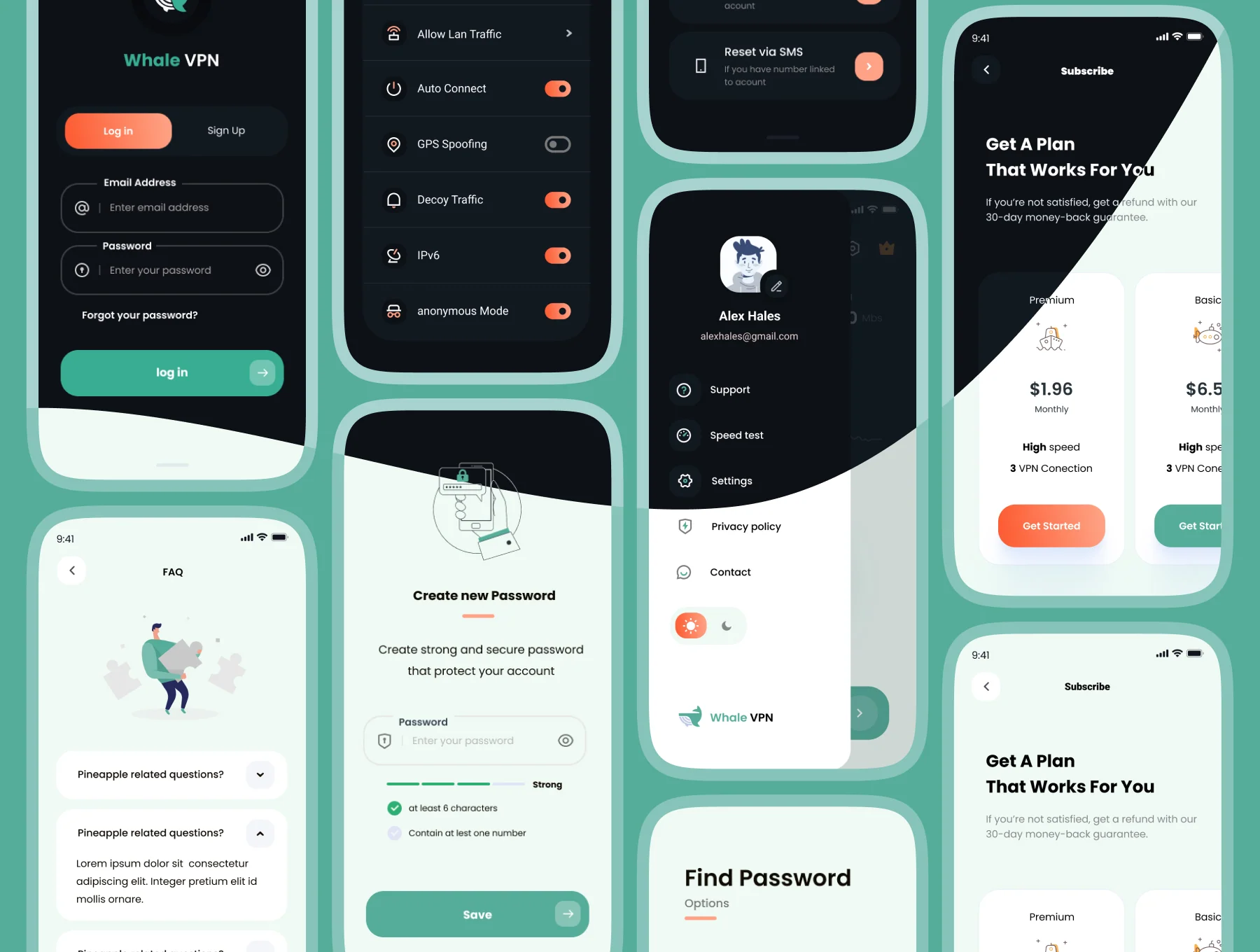 Whale VPN - VPN Mobile App UI KIT + Dark Mode 4