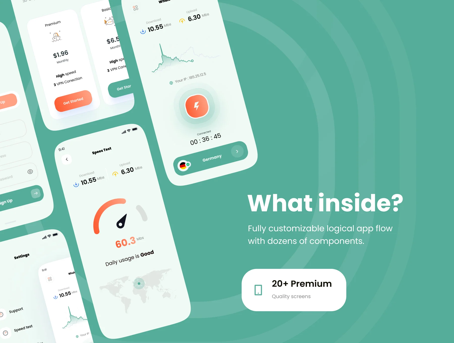 Whale VPN - VPN Mobile App UI KIT + Dark Mode 6