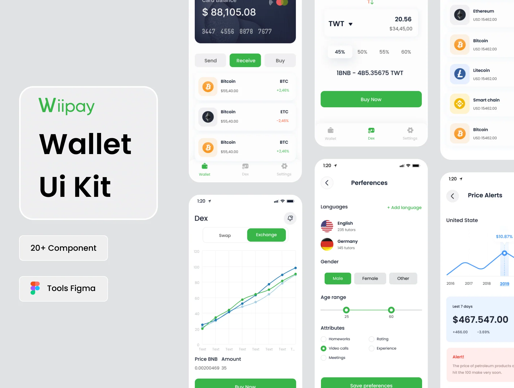 Wiipay - Crypto Blockchain Exchange Wallet Mobile App UI UX Design UI Kit