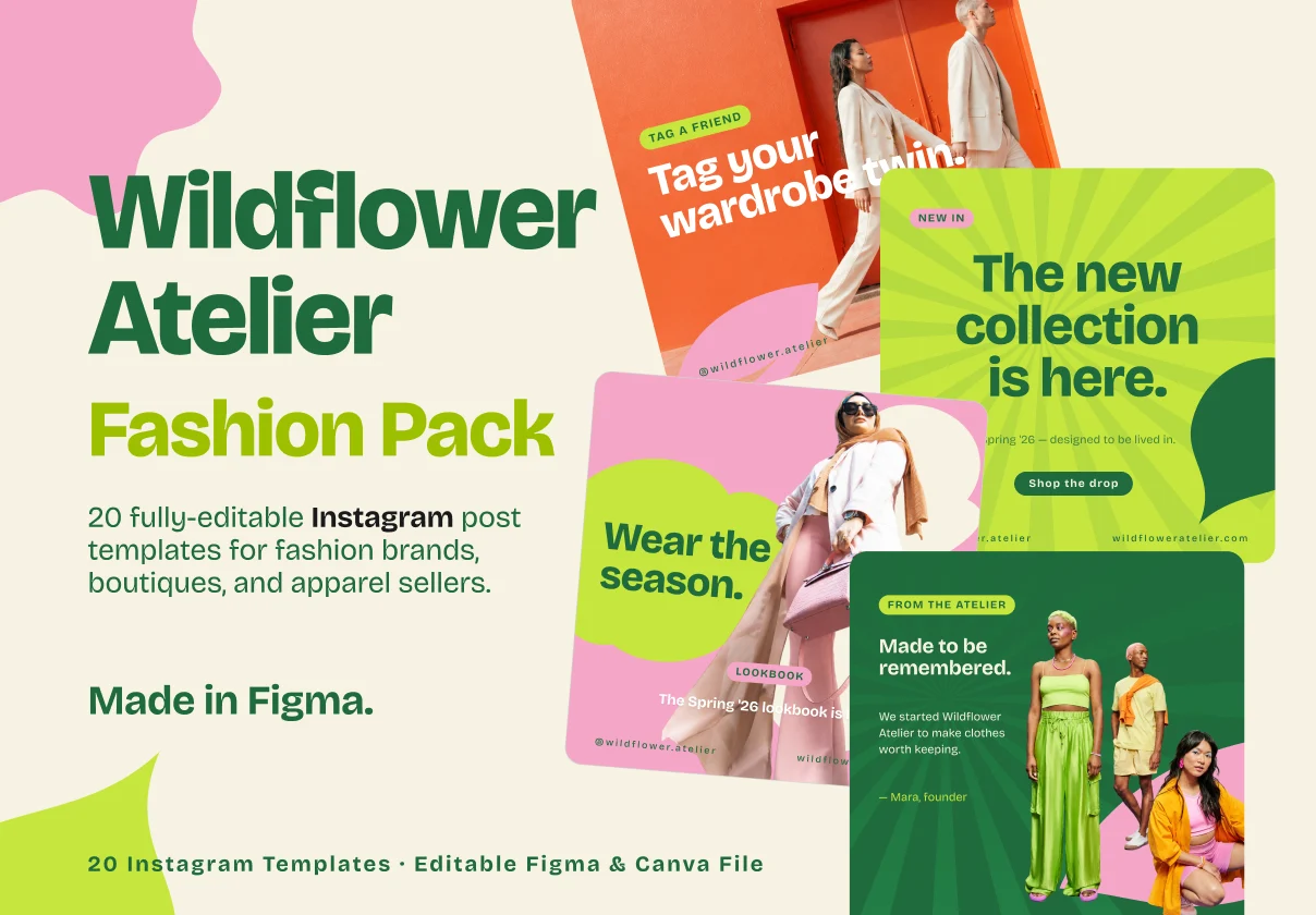 Wildflower Atelier — Fashion Pack | 20 Instagram Post Templates