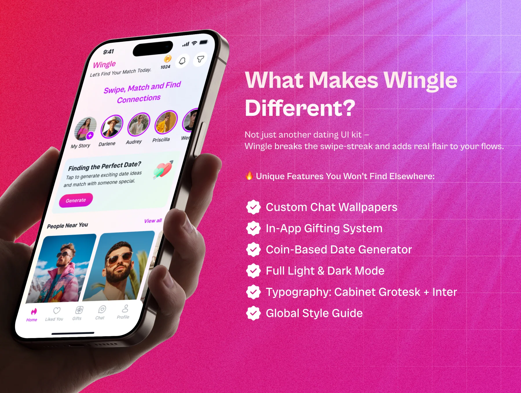 Wingle – Modern Dating App UI Kit (Light & Dark) 3