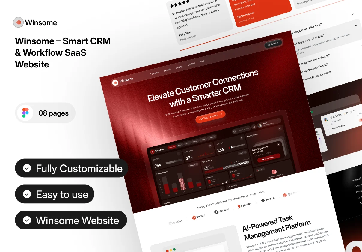 Winsome – Smart CRM & Workflow SaaS Website UI KIT