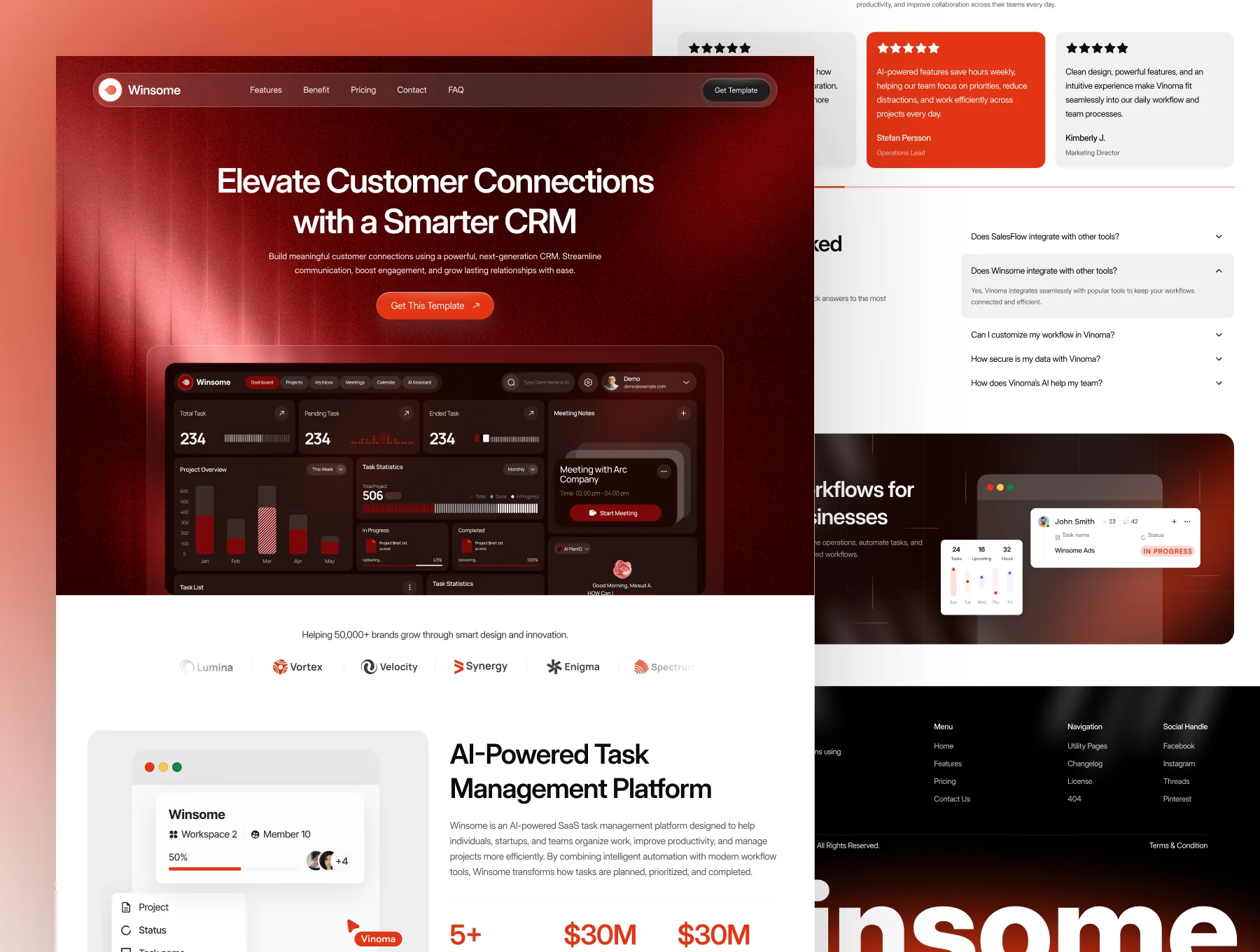 Winsome – Smart CRM & Workflow SaaS Website UI KIT