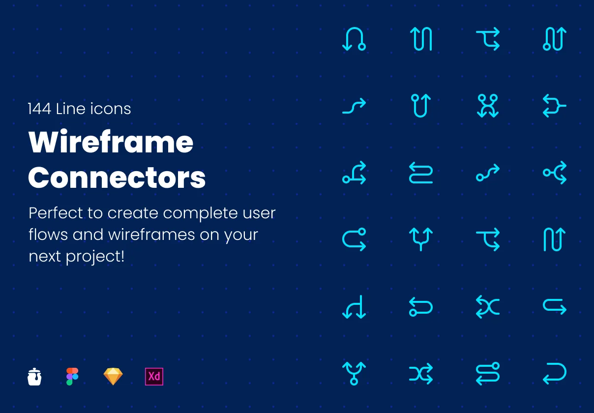 Wireframe Connectors Icon Pack - 144 Line icons