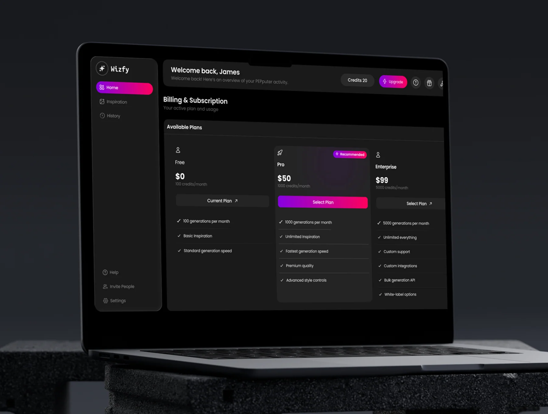 Wizfy - AI Image Generator Dashboard UI Kit 3
