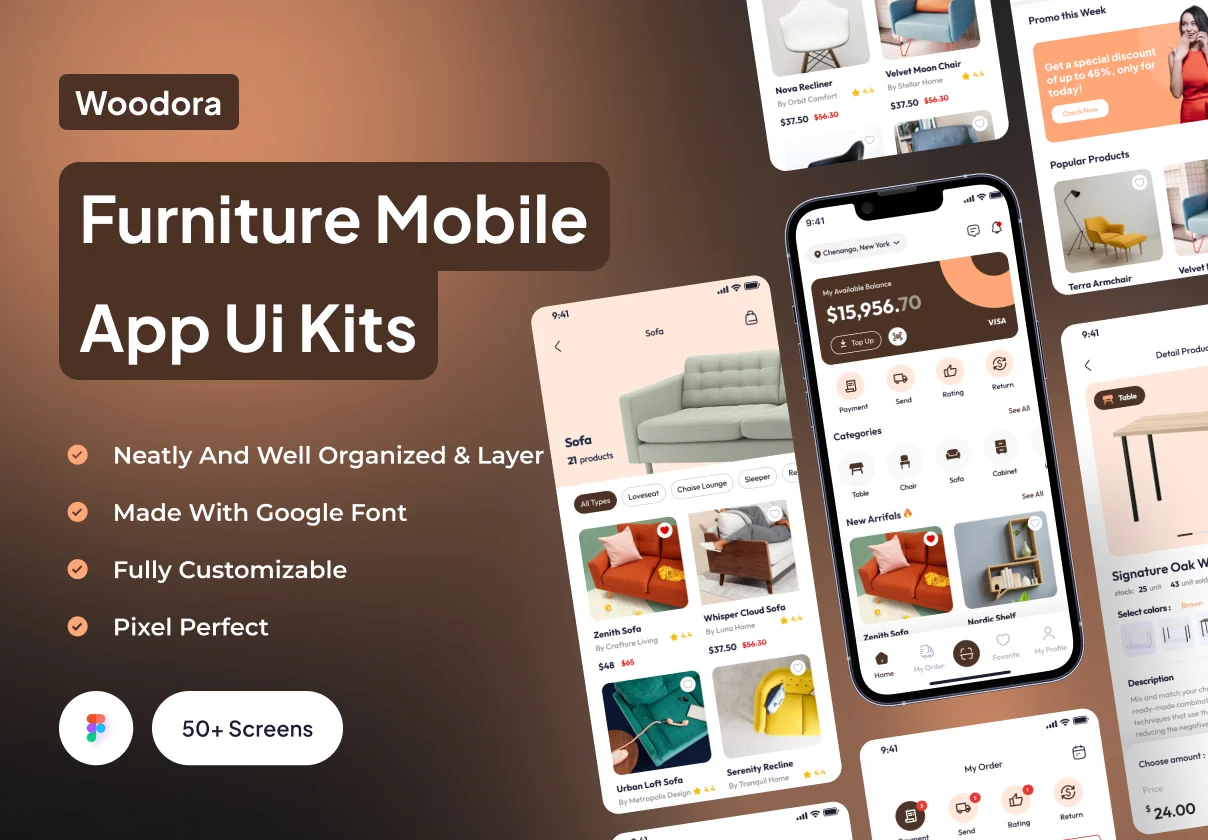 Woodora - Furniture Mobile App Ui Kits