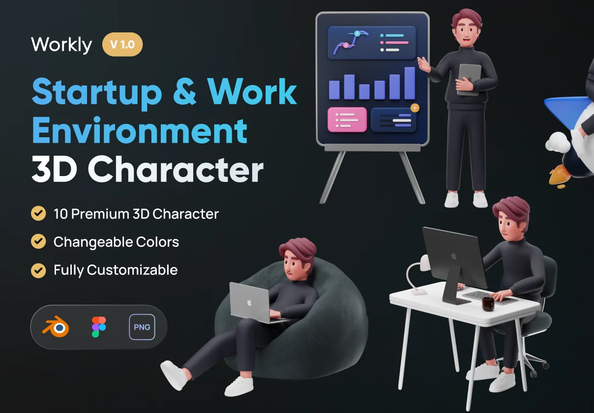 Workly - Startup & Work Environment 3D Character