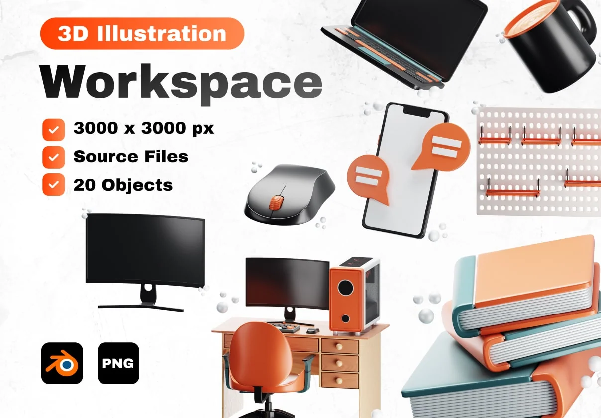 Workspace 3D Icon Set