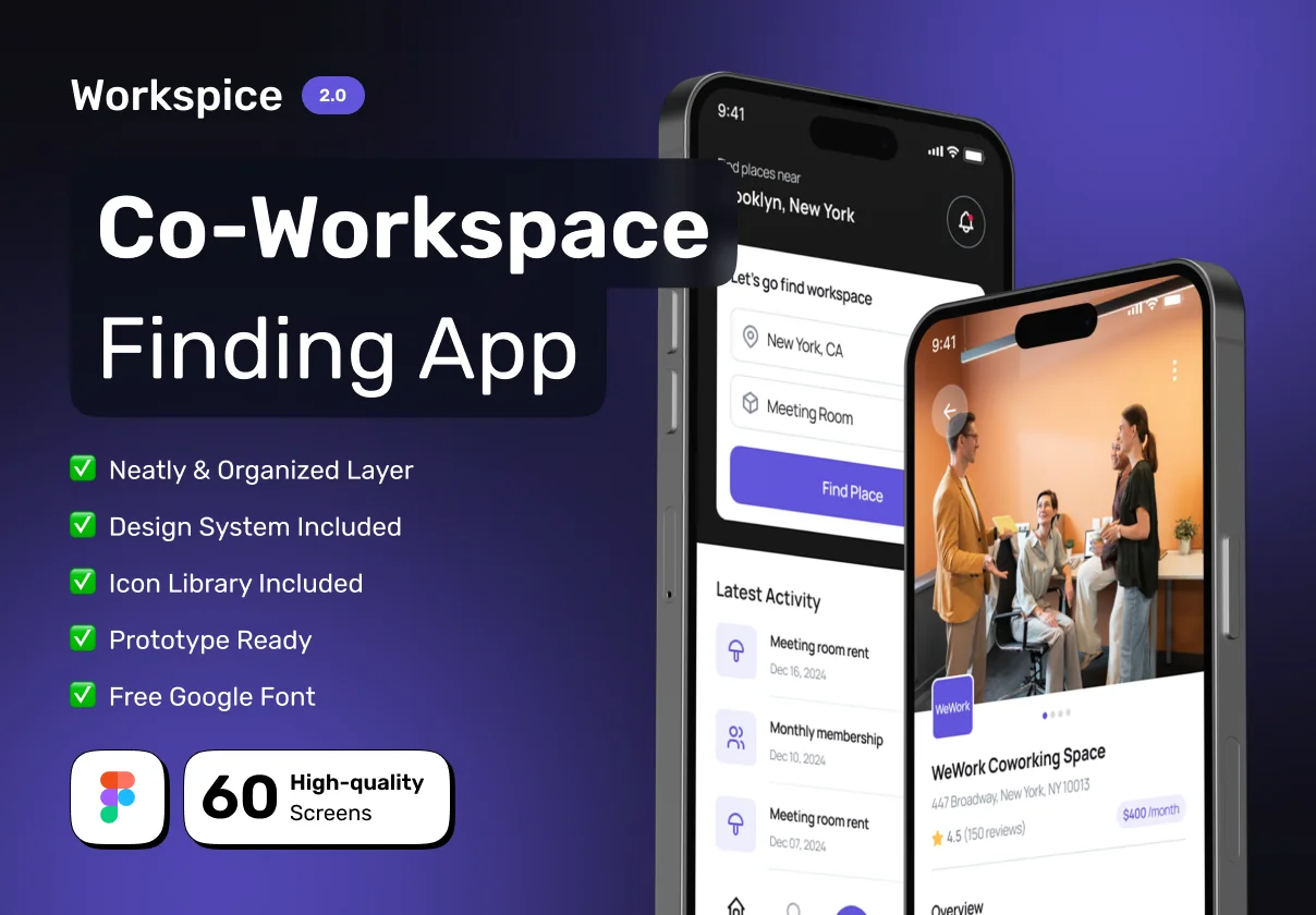 WORKSPICE - CoWorkspace Finding Mobile App UI Kit