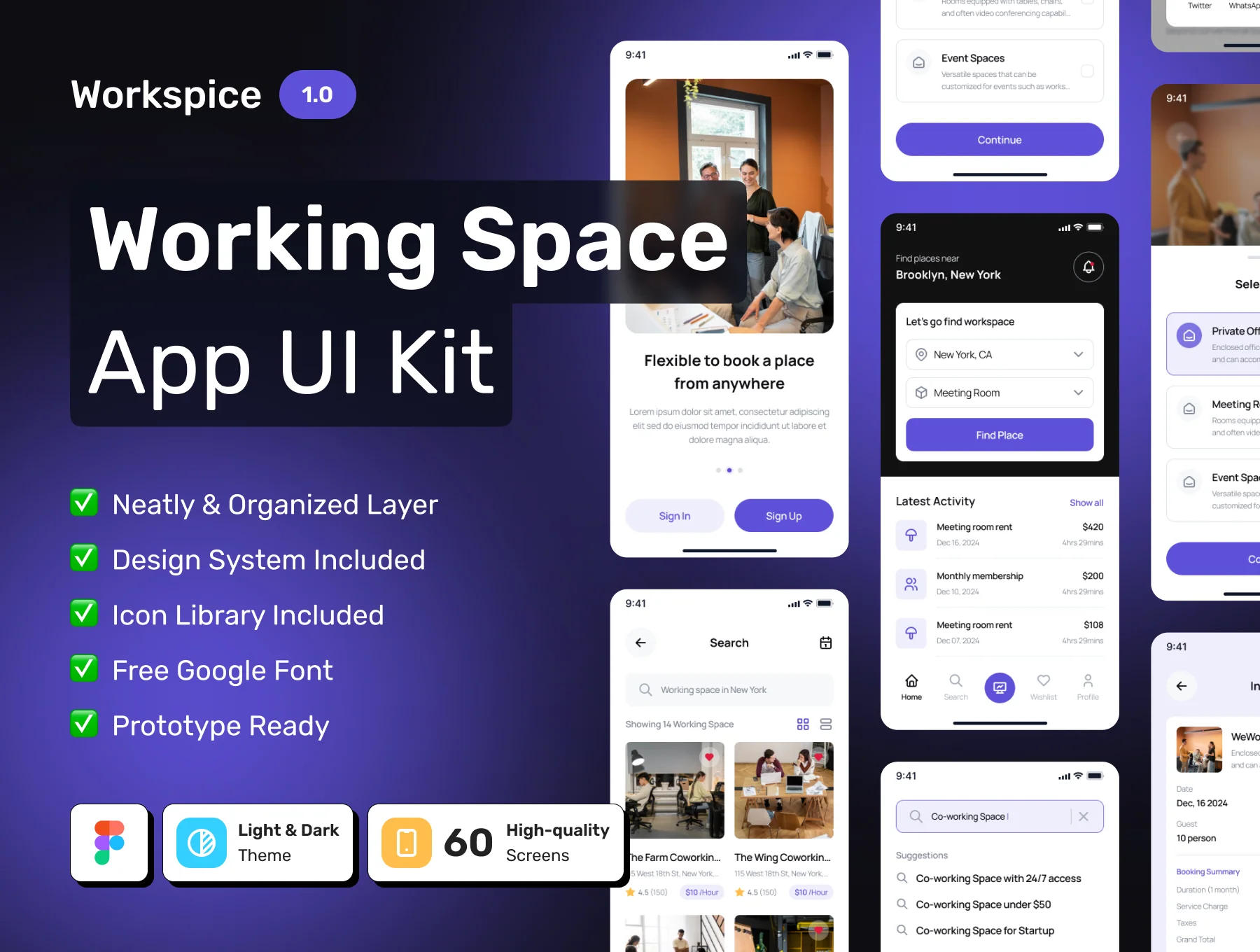 WORKSPICE - CoWorkspace Finding Mobile App UI Kit
