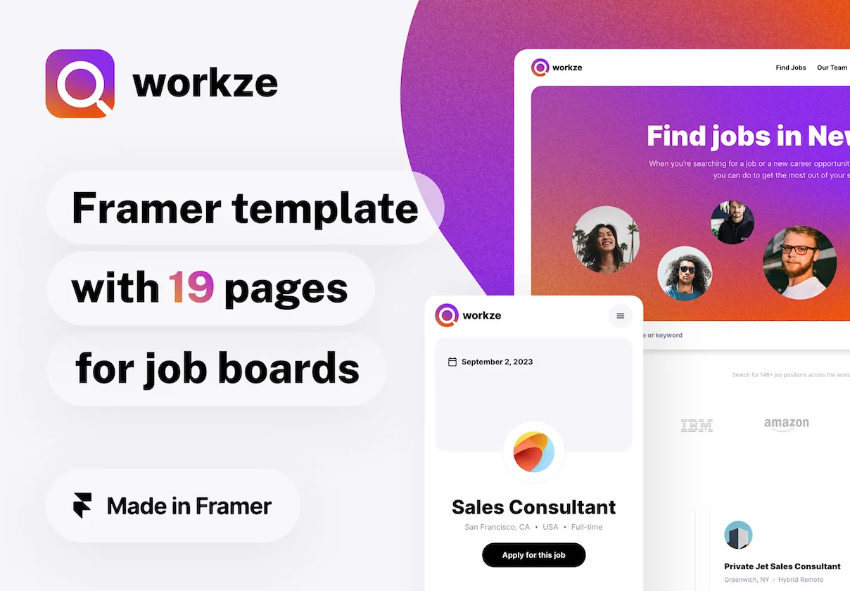 Workze job board template for Framer