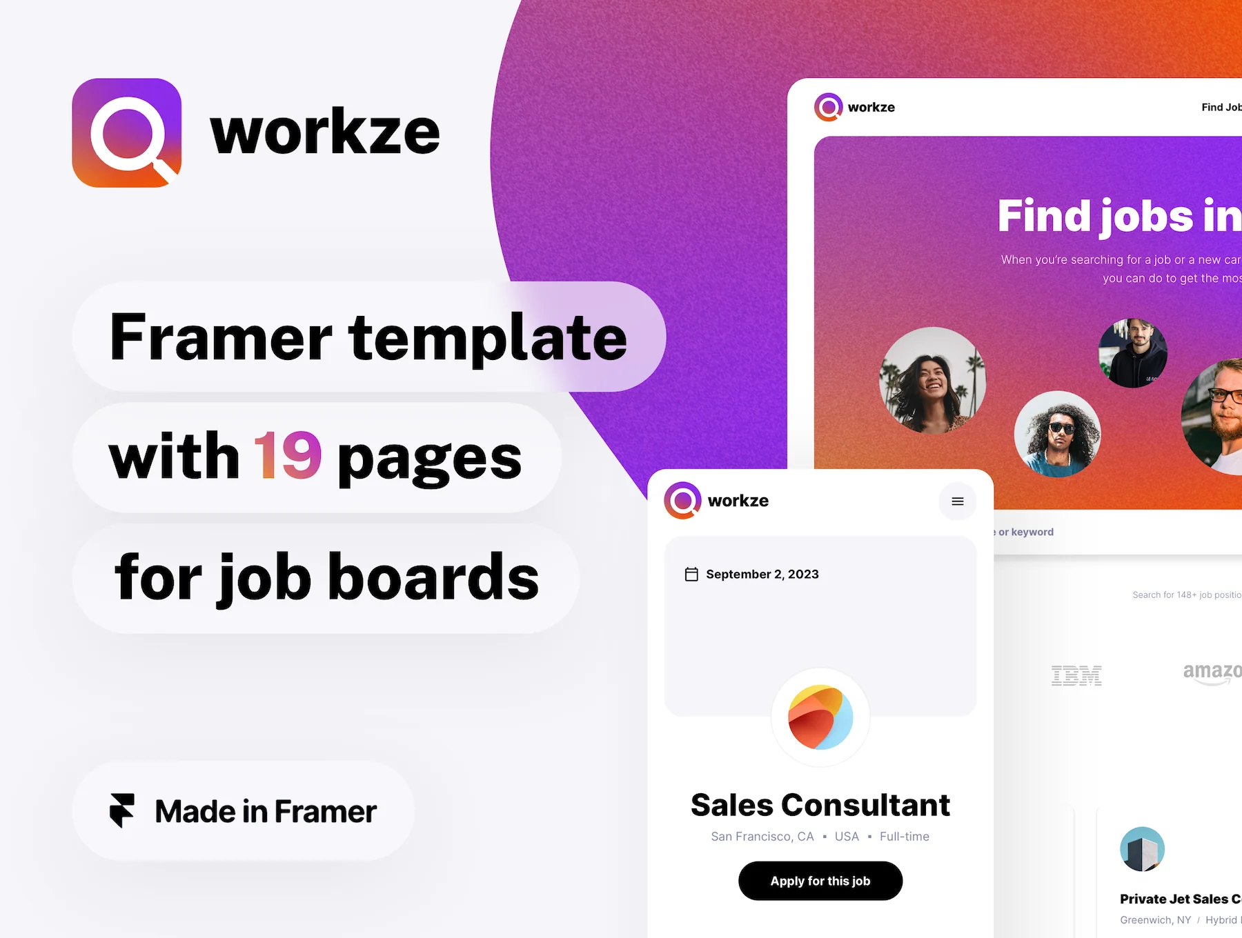 Workze job board template for Framer