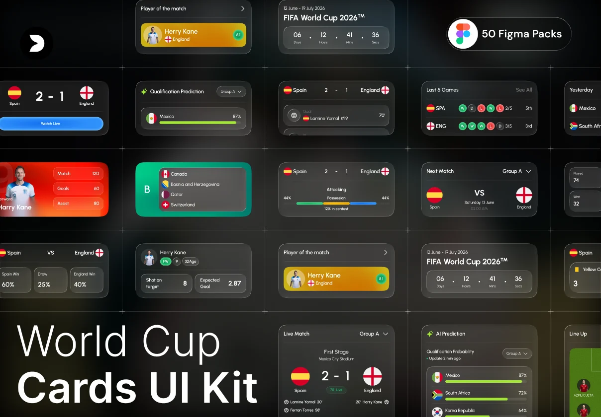 World Cup Glass Dashboard Cards UI Kit
