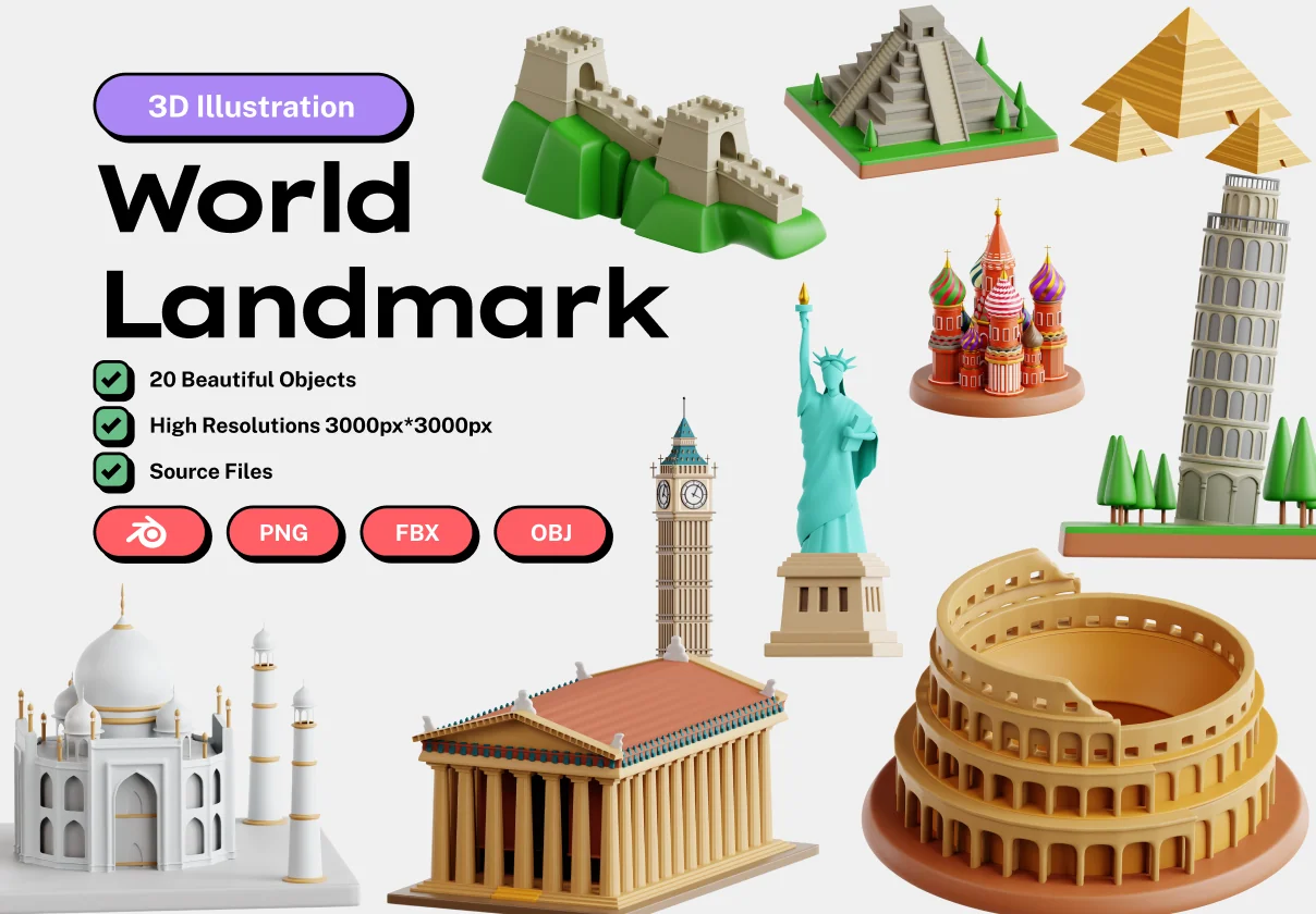 World Landmark 3D Icon Set
