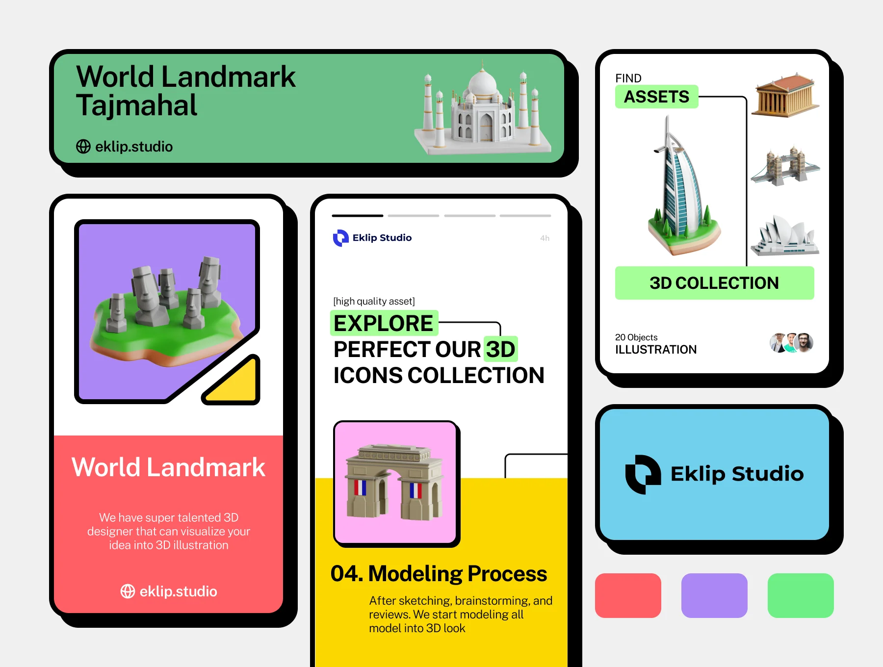 World Landmark 3D Icon Set 4
