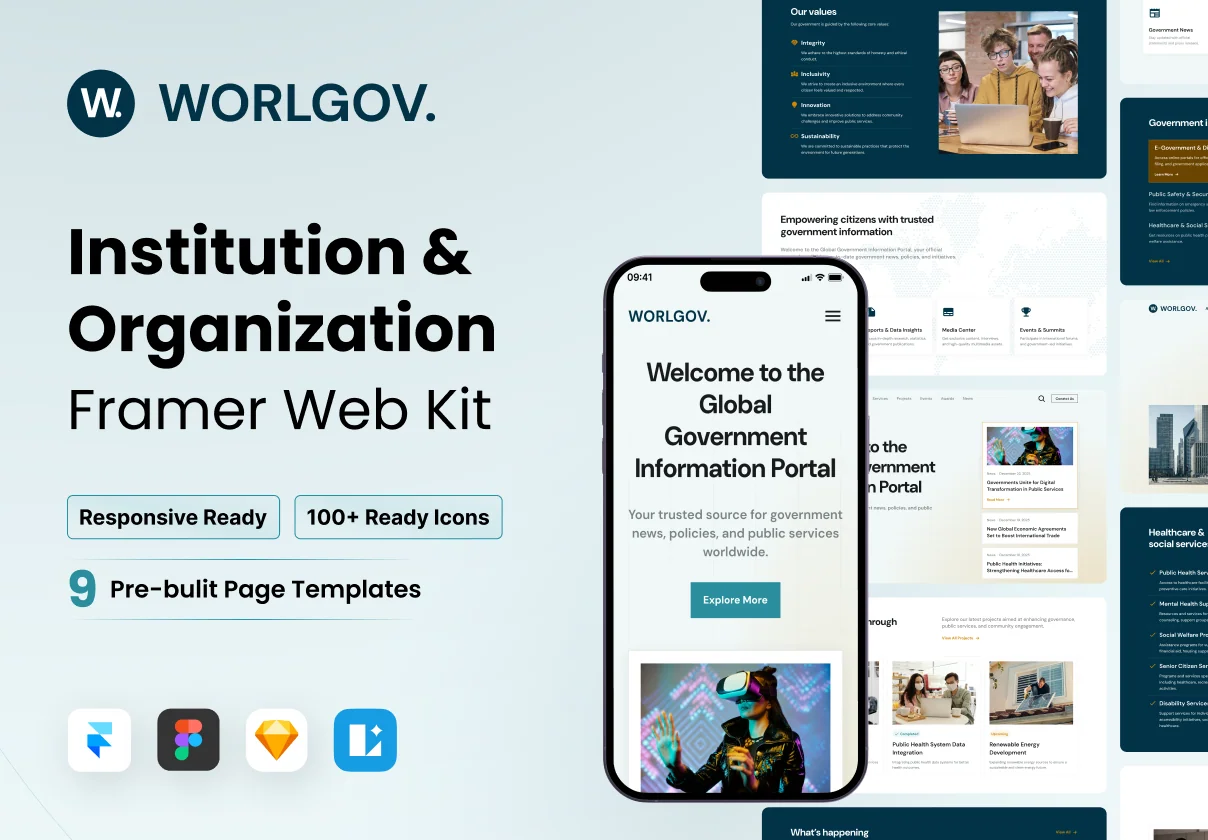 WorlGov - Institution & Organization Framer Website Kit