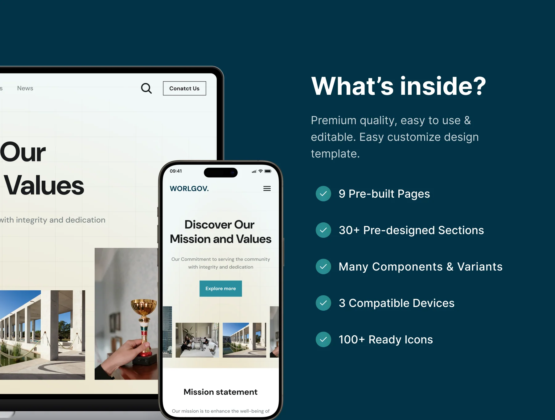 WorlGov - Institution & Organization Framer Website Kit 4