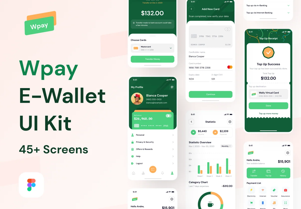 Wpay App - Modern E-wallet App UI Design Kit