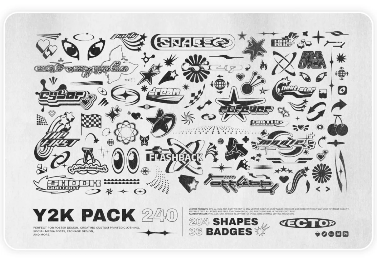 Y2K 240 SHAPES BADGES & GRAPHIC STYLES