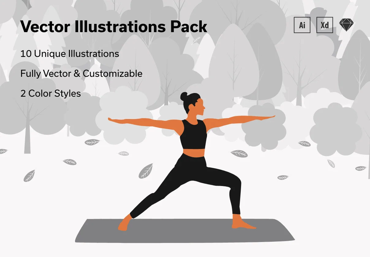 Yoga & Workout Vector Illustrations - 2 Color Styles