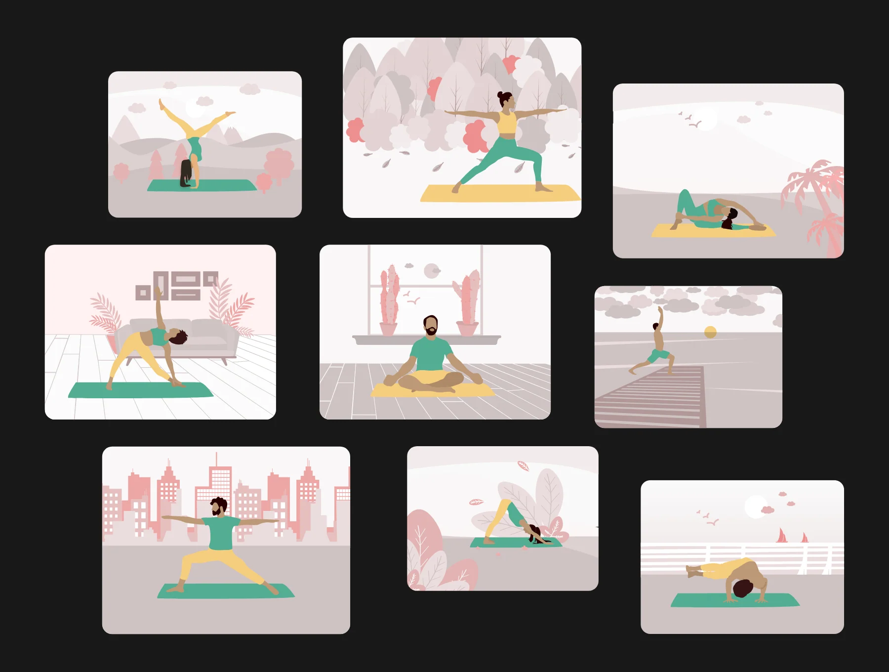 Yoga & Workout Vector Illustrations - 2 Color Styles 6