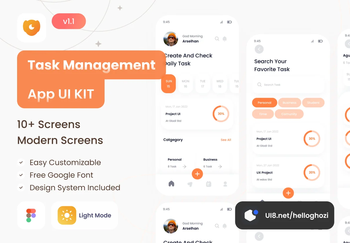 Yuzo Task Management mobile app ui kits template