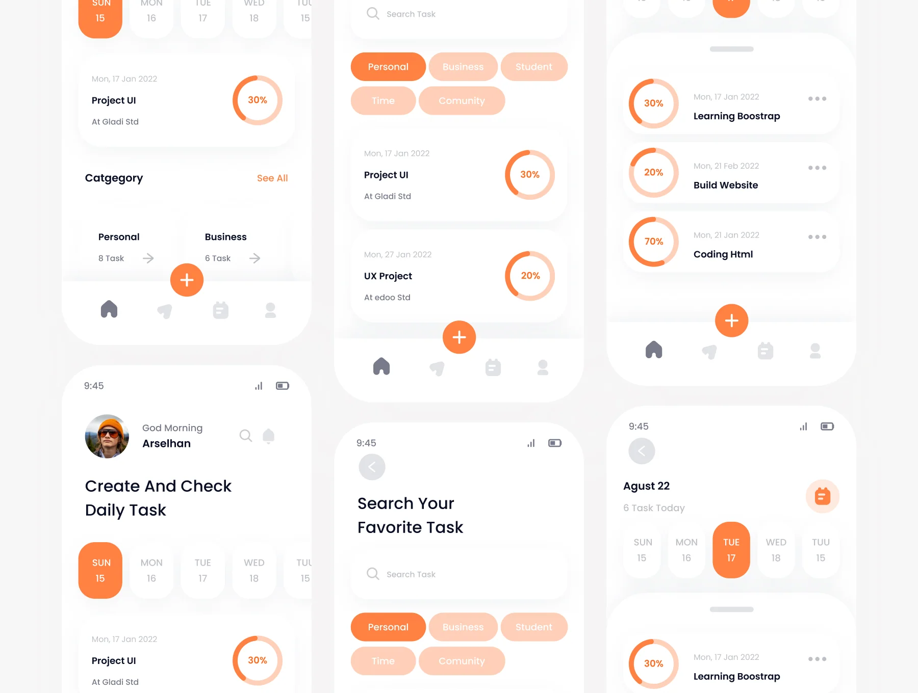 Yuzo Task Management mobile app ui kits template 2
