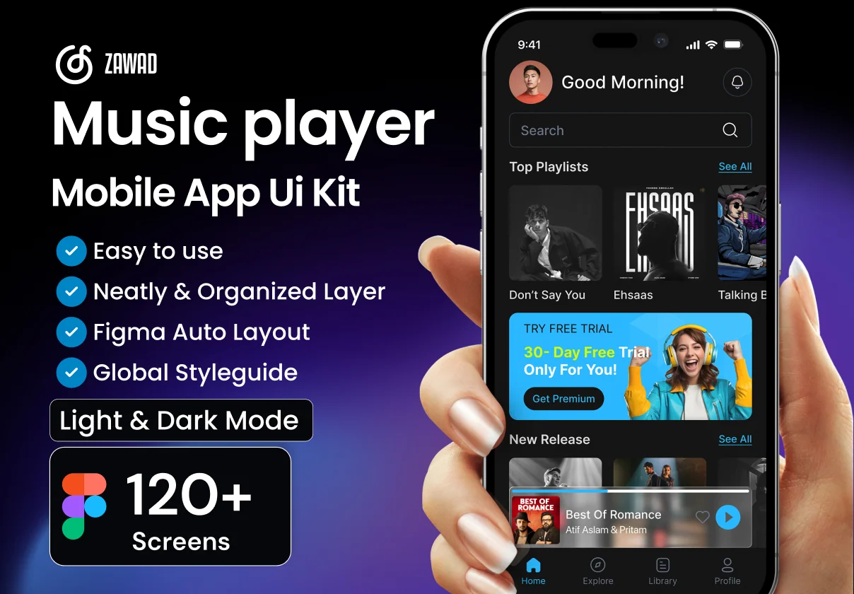 Zawad Music Player Mobile App UI Kit