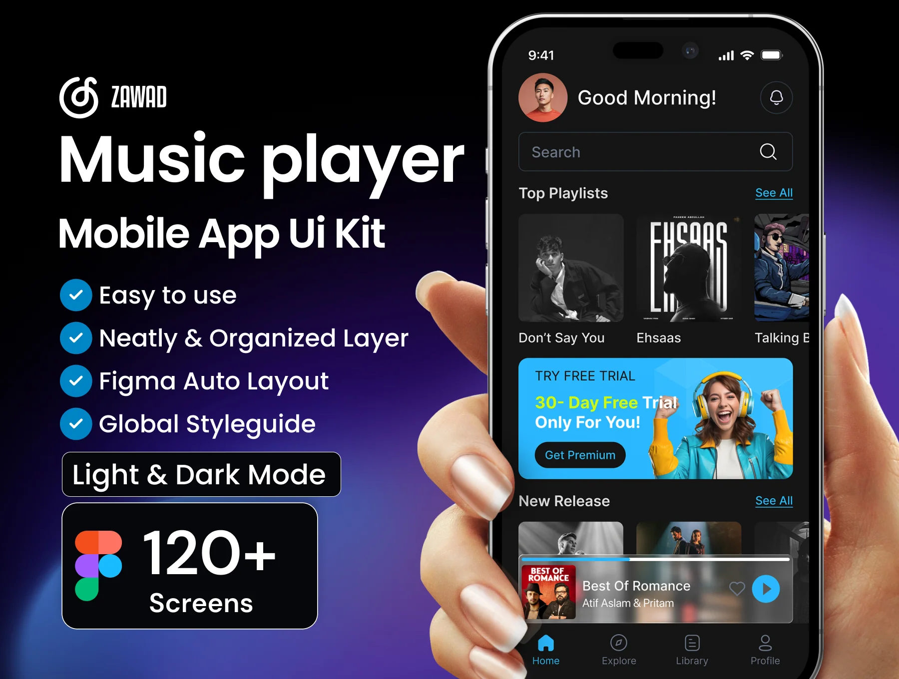 Zawad Music Player Mobile App UI Kit