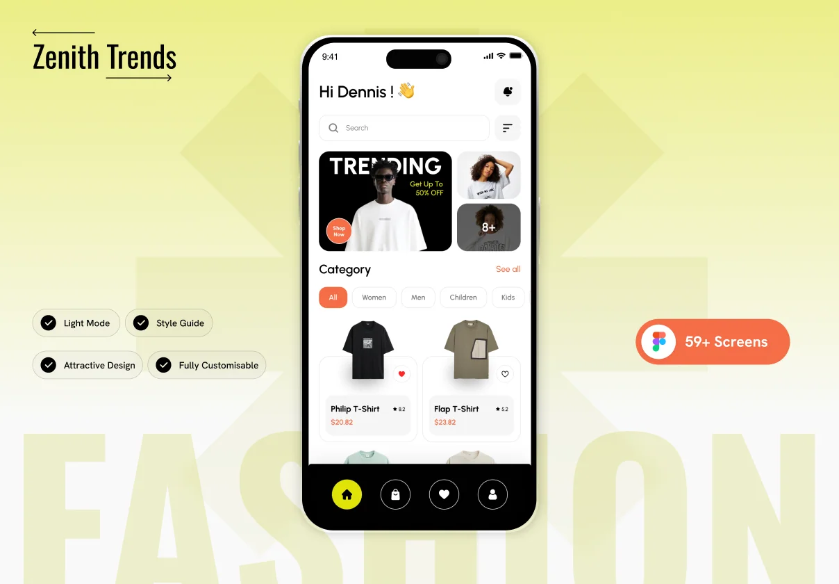 Zenith Trends | E-commerce Fashion App UI Kit (59+ Light Mode Screens)
