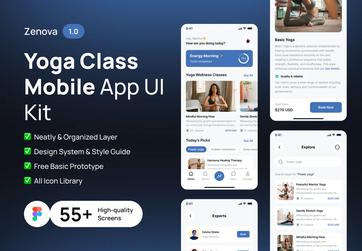 Zenova - Yoga Class Mobile App UI Kit