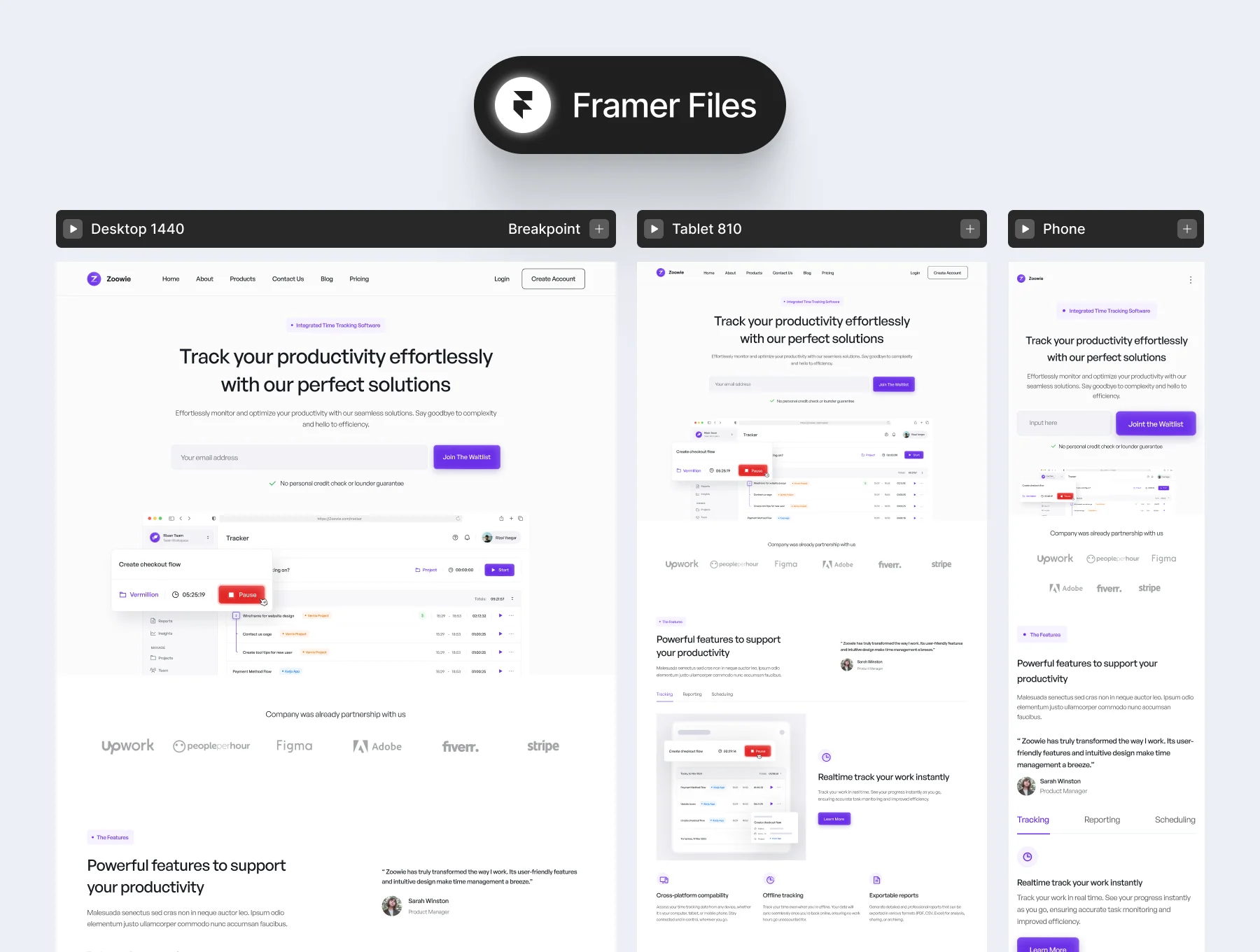 Zoowie - SaaS Time Tracker Framer Template 4
